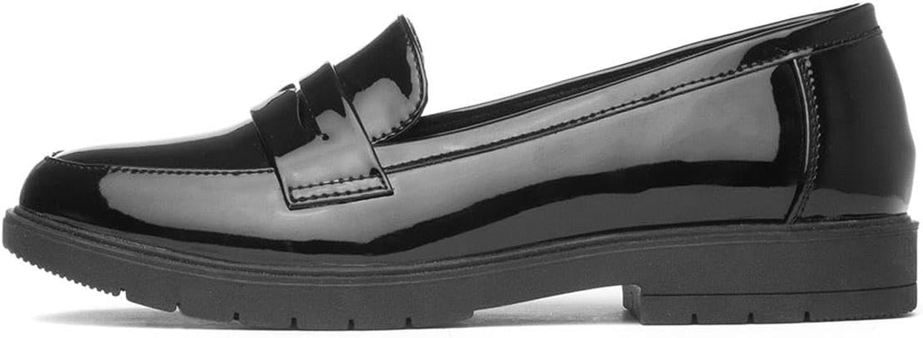 Lilley Womens Black Slip On Patent Loafer Shoes