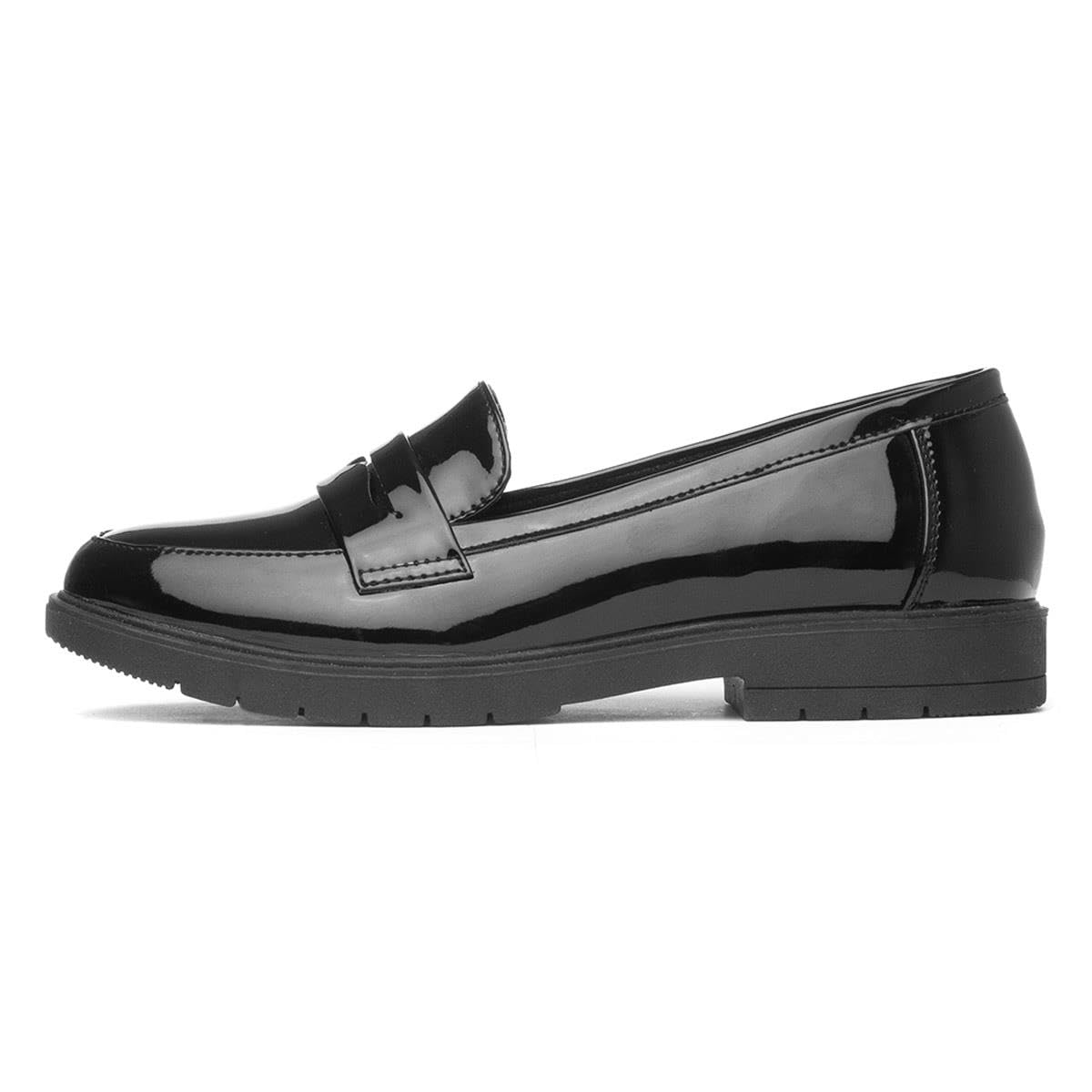 Lilley Womens Black Slip On Patent Loafer Shoes