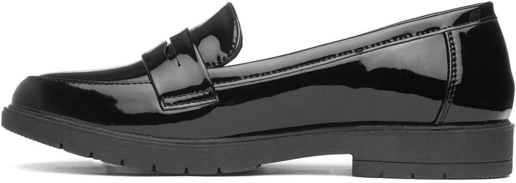 Lilley Womens Black Slip On Patent Loafer Shoes