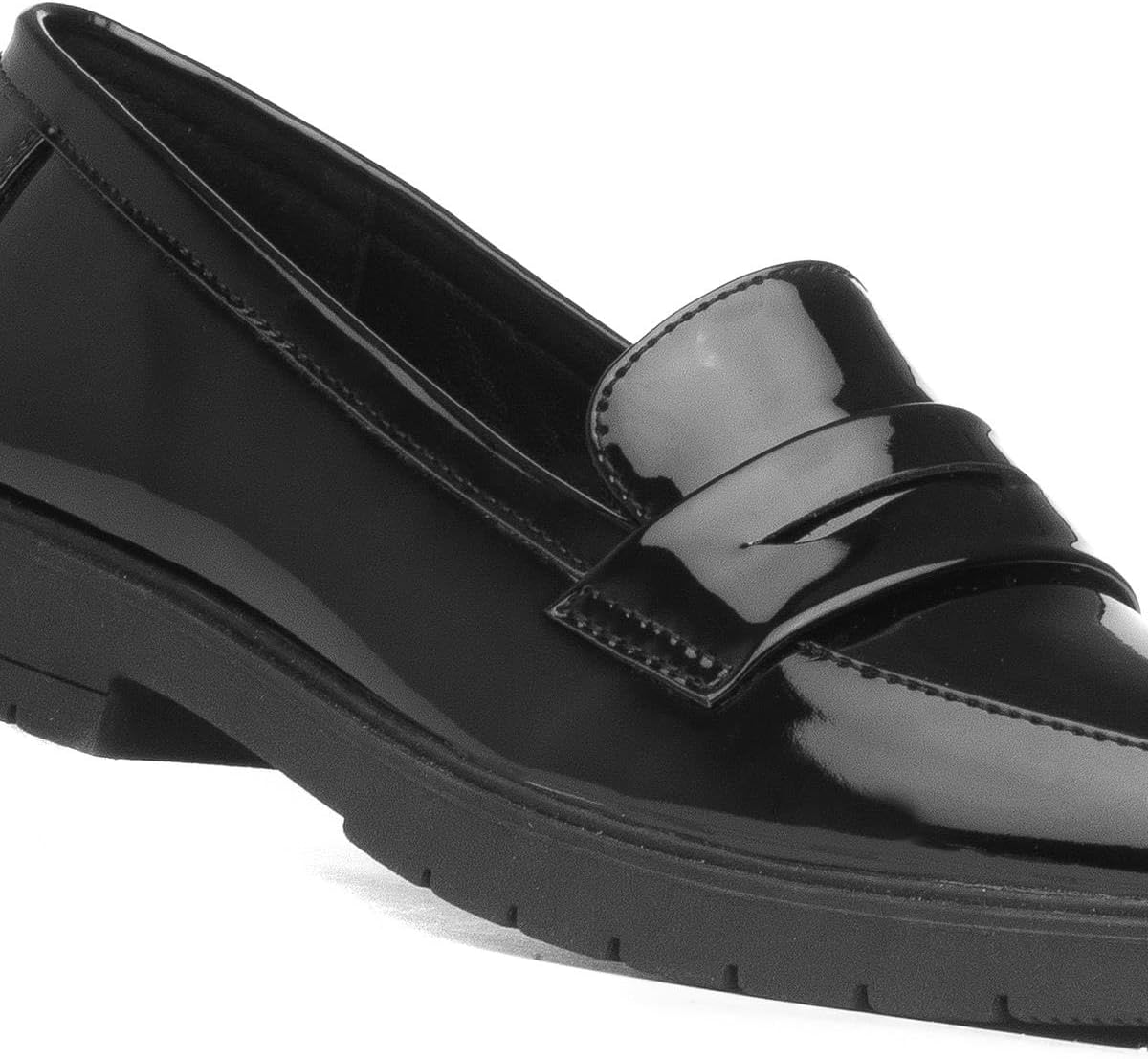 Lilley Womens Black Slip On Patent Loafer Shoes